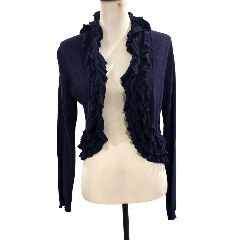 Sparrow Anthropologie Navy Ruffle Cardigan. M